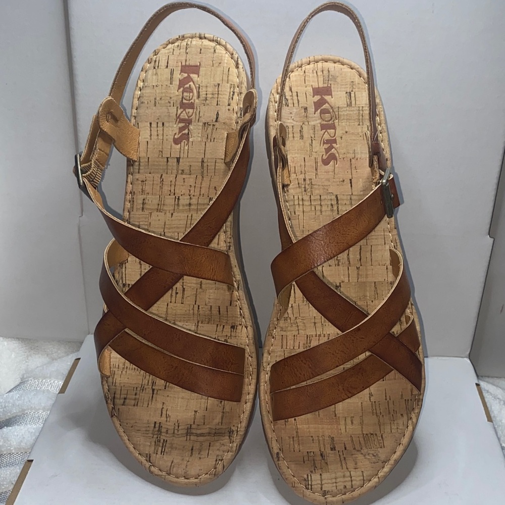 Kork-Ease Women’s Brown Leather Crisscross Slingback Sandals